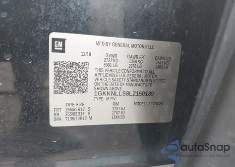 2020 GMC Acadia Awd At4 из США, поврежденный, VIN 1GKKNLLS8LZ150189